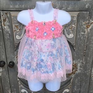 EUC little mass girls embellished tank top 12M